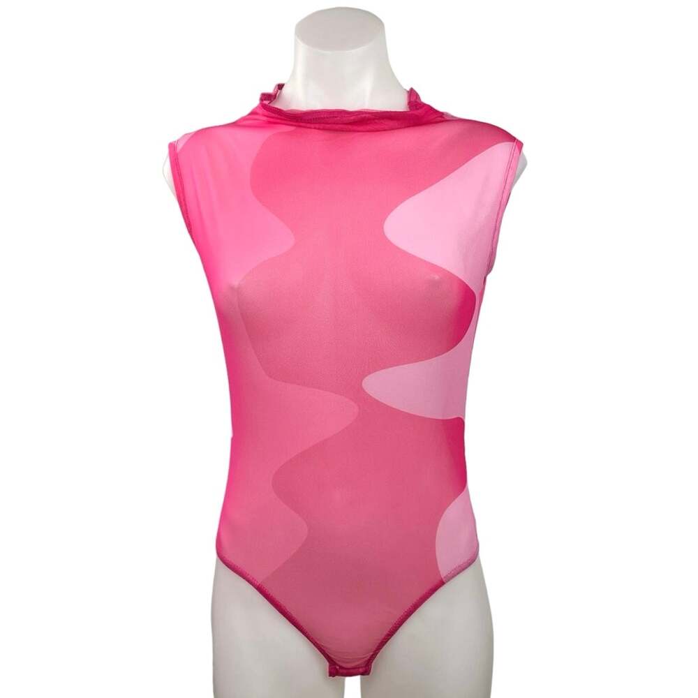 PrettyLittleThing Women's Pink Color Block Sleeveless One Piece Bodysuit Top 8